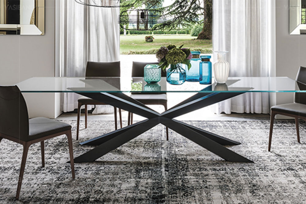 (Official website points goods) Italian minimalist tempered glass dining table rectangular modern